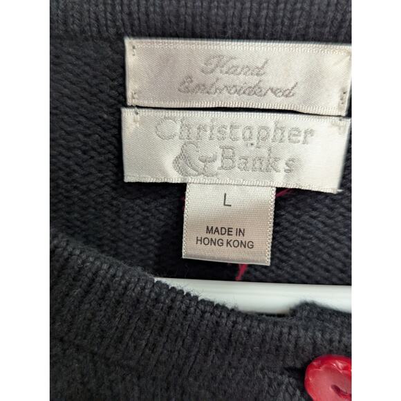 Christopher & Banks black w/primary colored buttons &:knit detail size Large - Picture 2 of 9